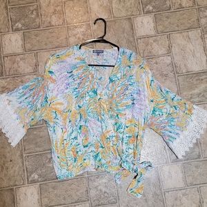 Democracy Multicolored Lace Flowy Top